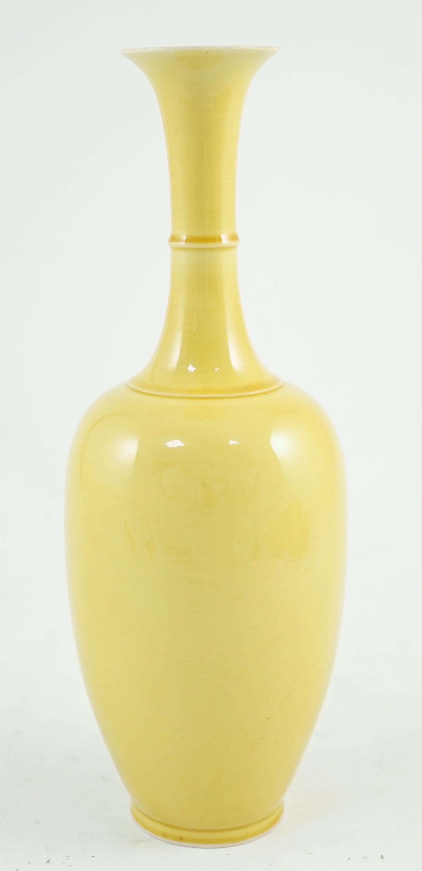 A Chinese yellow glazed bottle vase, Kangxi mark possibly Republic period, 24.2cm high